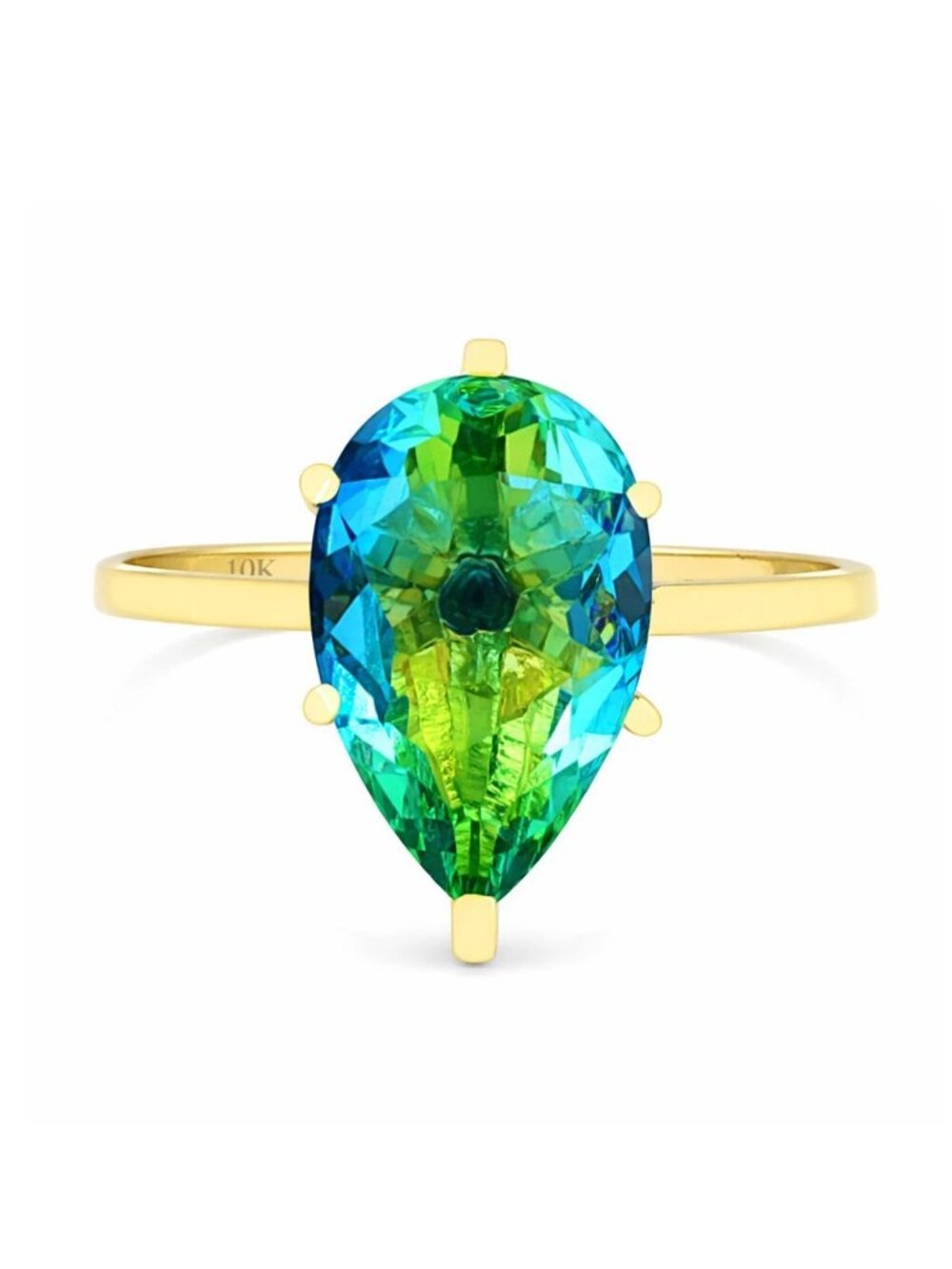 Genuine 3.88 Cts Green Fluorite Ring Solid 10k Yellow Gold